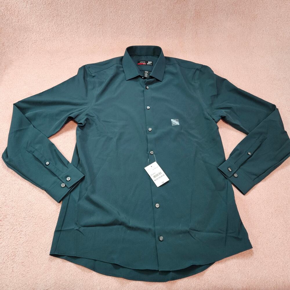 JF J.Ferrar Dress Shirt Size M 15-15 1/2 34-35 Dark Green Stretch Slim Fit NWT